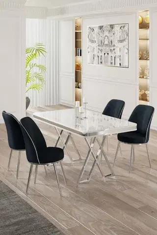 Jedálenské sety Dining Table & Chairs Set (5 Pieces) Vals - White, Chrome, Anthracite