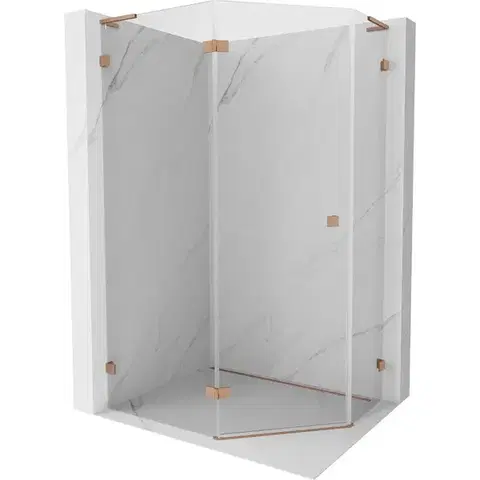 Sprchovacie kúty MEXEN/S - Lunar L sprchový kút päťboký krídlový ľavá 90 x 100, transparent, meď kartáčovaná 831L-090L-100P-65-00-L