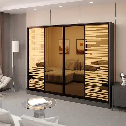 Šatníkové skrine ELISE posuvná šatníková skriňa 4D, antracit/zrkadlo bronz