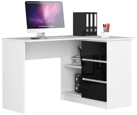 Písacie stoly Moderný písací stôl HERRA124P, biely / čierny lesk