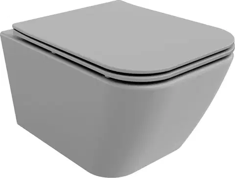 Záchody MEXEN - Madox Závesná WC misa Rimless vrátane sedátka s slow, Duroplast, svetlo šedá mat 30154061