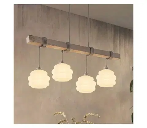 Svietidlá BRILAGI - Luster na lanku WOOD GLASS 4xE27/60W/230V borovica/šedá/biela EG49927A+4xNSTK7639