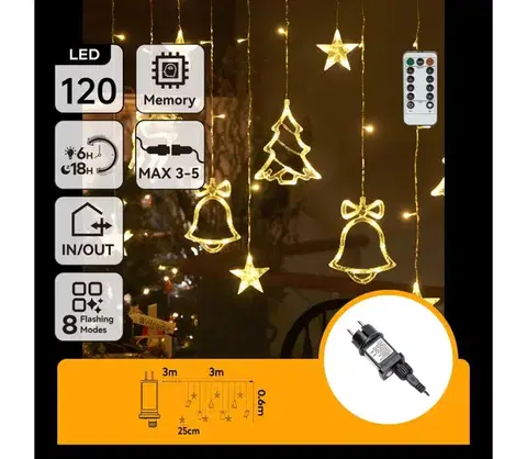 LED osvetlenie  B.V.  - LED vonkajší vianočný reťazec 120xLED/6W/230V/8 funkcií 3x0,6m IP44 teplá biela+DO B10303S6X