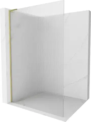 Sprchové dvere MEXEN/S - Kioto L Sprchová zástena WALK-IN 120 x 200, prúžky, zlatá kartáčovaná 800-120-103-55-09