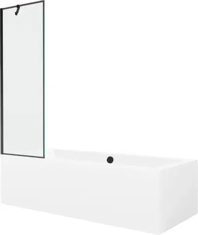 Sprchové dvere MEXEN/S - Cube obdĺžniková vaňa 170 x 80 cm s panelom + vaňová zástena 60, čierna vzor 550517080X9506007070