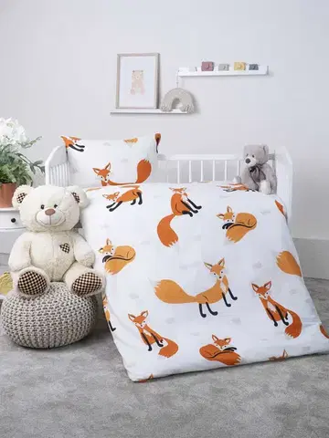 Detské obliečky MKLozkoviny.sk Bavlnené obliečky Renforce do postieľky – Líšky 02 - 100 × 135 cm - 40 x 60 cm