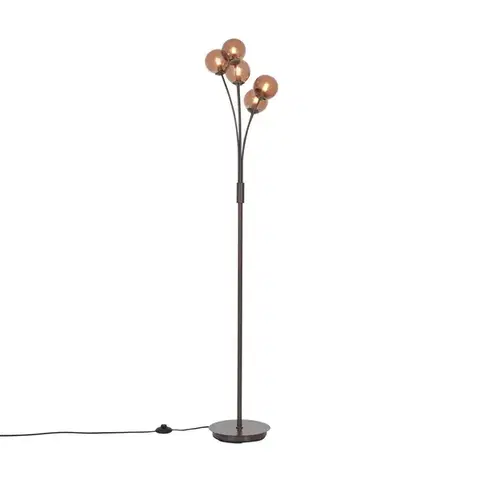 Stojace lampy Dizajnová stojaca lampa bronzová s bronzovým sklom 5-svetiel - Atény