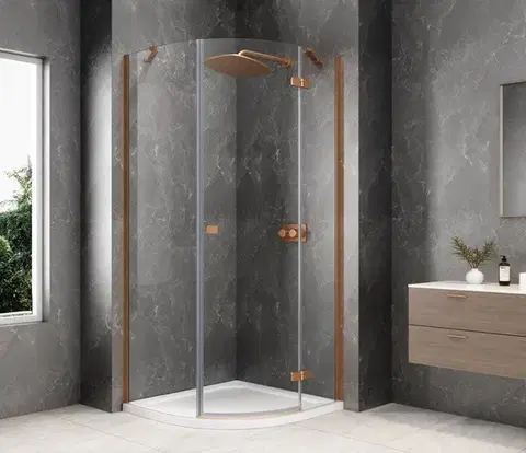 Sprchové dvere POLYSAN - GLOBE COPPER MATT štvrťkruhová sprchová zástena 1000x1000, číre sklo, pravé GB2610RPG
