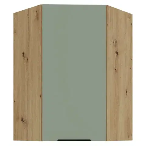 Kuchynské horné skrinky KONDELA Arsany 60x60 GN-90 1F horná rohová kuchynská skrinka aquamarine / dub artisan