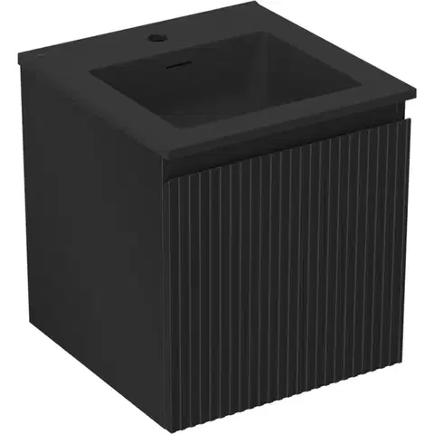 Kúpeľňový nábytok MEXEN/S - Rivel kúpeľňová skrinka 45 cm s umývadlom Otis, 1 šuplík, reliéf, čierna mat 91A20-04547-1-BF71-W18M71