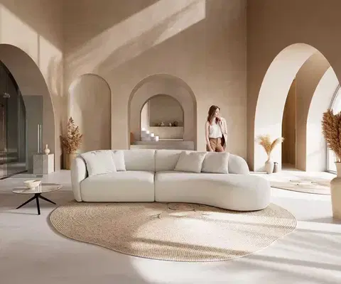 Veľké pohovky DELIFE Pohovka Mairi 330x160 cm bouclé bielo-krémová