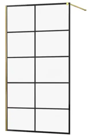 Sprchové dvere MEXEN/S - KIOTO Sprchová zástena WALK-IN 70x200 cm 8 mm, zlatá, čierny vzor 1 800-070-101-50-77