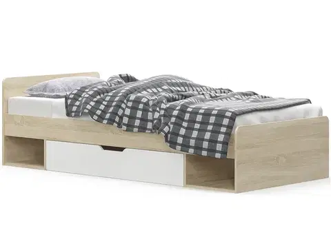 Postele NABBI Tavir 90 jednolôžková posteľ s roštom 90x200 cm dub sonoma / biela