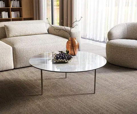 Konferenčné stolíky DELIFE Konferenčný stolík Edge okrúhly 90×90 cm keramika Onyx Pearl Trive kov efektový povrch titánová