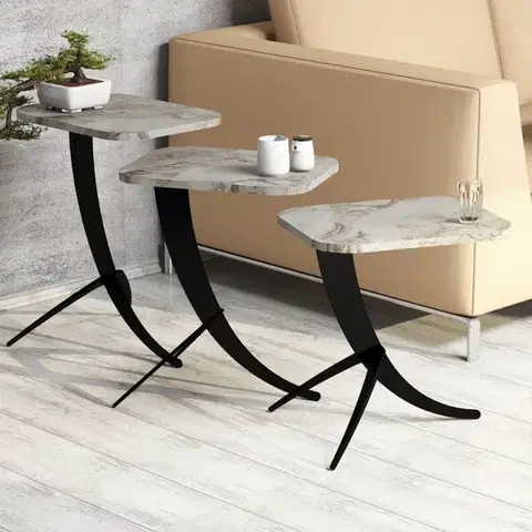 Konferenčné stolíky Sada odkladacích stolíkov (3 kusy) Pion - White Marble