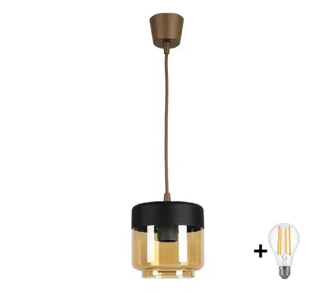 Svietidlá BRILAGI - LED luster R GLASS 1xE27/60W/230V pr. 14 cm hnedá/dymovo-béžová/čierna NSTK7324+TK8611A