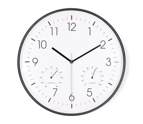 Predlžovacie káble  CLWA4226BK - Nástenné hodiny s teplomerom a vlhkomerom, priemer 30,5 cm, 1xAA, čierna CLWA4226BK