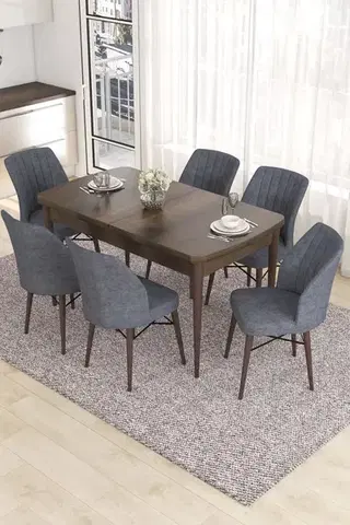 Jedálenské sety Extendable Dining Table & Chairs Set (7 Pieces) Eva - Baroque, Fume