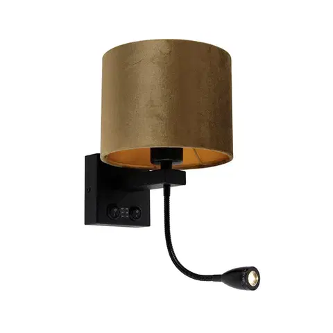 Lampy Nástenná lampa čierna s bronzovo zamatovým tienidlom 18 cm - Brescia