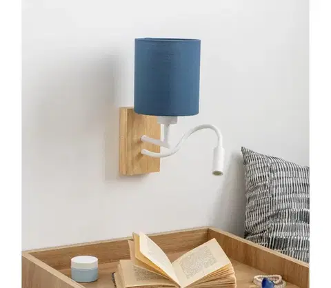 Svietidlá Brilagi - LED Nástenná lampa NUBILA WOOD 1xE27/25W/230V+ LED/3W dub/tmavomodrá BG1565+BG1575