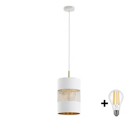 Svietidlá  LED luster na lanku BOGART 1xE27/15W/230V biela/zlatá 3208