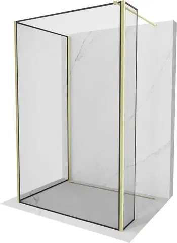 Sprchové dvere MEXEN/S - Kyoto Sprchová zástena WALK-IN 110 x 110 x 30, čierny vzor, zlatá kartáčovaná 800-110-110-221-55-70-030