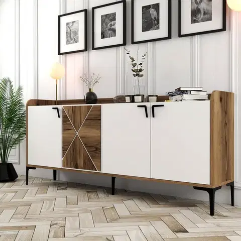 Komody Konzolový stolík Venedik - Walnut, White