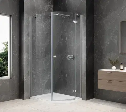 Sprchové dvere POLYSAN - GLOBE CHROME štvrťkruhová sprchová zástena 800x1000, číre sklo, pravé GB2810RC