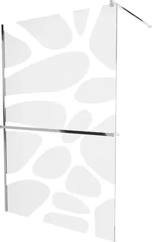 Sprchové dvere MEXEN/S - KIOTO Sprchová zástena WALK-IN s poličkou a držiakom uterákov 120 x 200, biely dekor 8 mm, chróm 800-120-121-01-97