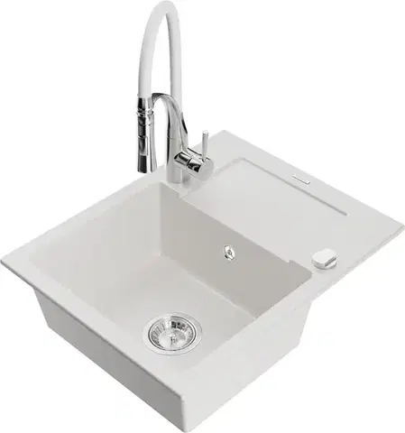 Kuchynské drezy MEXEN/S MEXEN/S - Enzo granitový drez 1 s odkvapkávačom vrátane batérie Aster, biela 6506-20-73450-02