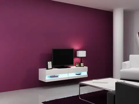 TV stolíky CAMA MEBLE Vigo New 140 tv stolík na stenu biela / biely lesk