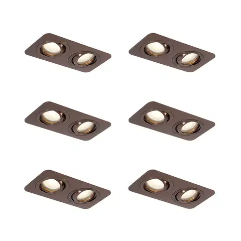 Zapustené svietidlá Sada 6 zaoblených zapustených bodových svetiel tmavý bronz GU10 50 mm otočné a naklápacie IP44 2-svetlá - Alberto