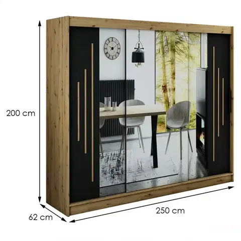 Šatníkové skrine Skriňa Halifax Y2 250 Dub Artisan/čierna/Zrkadlo