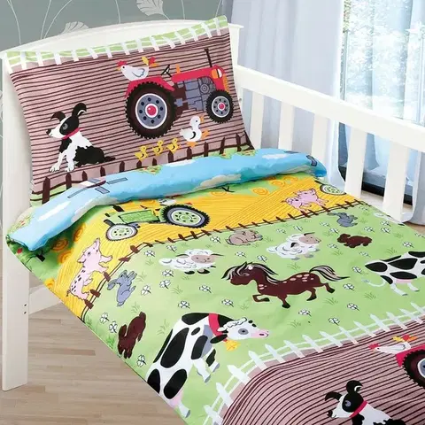 Obliečky Bellatex Detské bavlnené obliečky do postieľky Agáta Farma, 90 x 135 cm, 45 x 60 cm, 90 x 135 cm, 45 x 60 cm