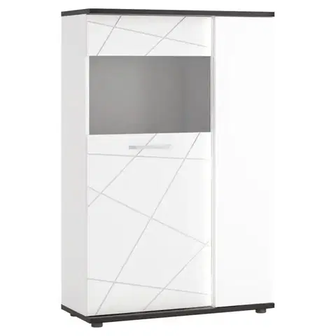 Vitríny a regály do obývačky Vitrína Venezia VENV02R 2D alpská biela/dub vicenza čierna/mdf biela l