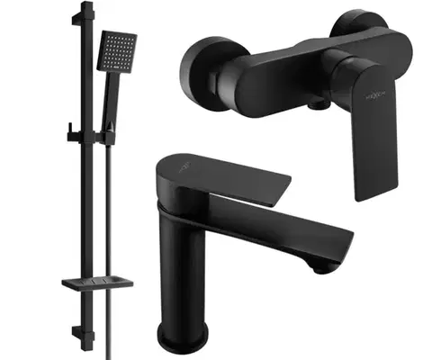 Kúpeľňové batérie MEXEN/S - Royo SET umývadlová + sprchová batéria s príslušenstvom DQ45, čierna 72204DQ45-70