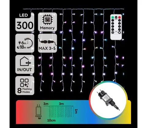 LED osvetlenie  B.V.  - LED RGBY vonkajší vianočný reťazec 300xLED/6W/230V/8 funkcií 3x1m IP44 + DO B10303S7F