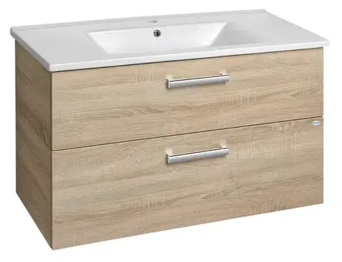 Kúpeľňový nábytok AQUALINE - VEGA umývadlová skrinka 97x60x43,8cm, 2x zásuvka, dub platin VG903