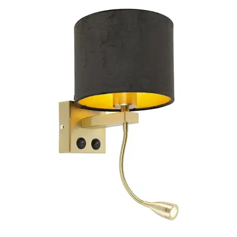 Lampy Moderná nástenná lampa mosadz s tienidlom čierny zamat - Brescia