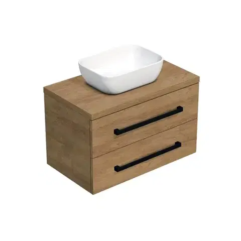 Kúpeľňový nábytok Kúpeľňová skrinka s čiernou úchytkou a krycou doskou SAT Cube Way 80x47, 5x46 cm dub Hickory mat CUBE46C803DH45 CUBE46C803DH45