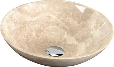 Sanitárna keramika SAPHO - BLOK 1 kamenné umývadlo priemer 40cm, leštený béžový travertin 2401-01