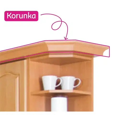 Kuchynské horné skrinky KONDELA Lora New MDF LC Klasik koruna ku kuchynskej skrinke jelša
