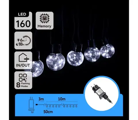 LED osvetlenie  B.V.  - LED vonkajší svetelný reťazec 160xLED/3,6W/230V 10m IP44 studená biela B103031R1