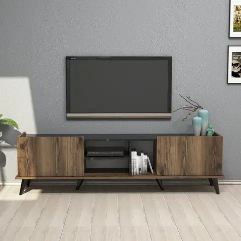 TV stolíky TAB TV stolík na nožičkách, orech / čierna