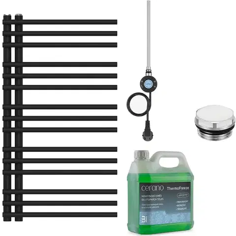 Doplnky do kúpeľne CERANO - Kúpeľňový elektrický radiátorový set Burke - Ľ/P - WIFI - 300W - čierna matná - 900x500 mm CER-336436