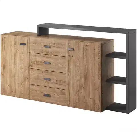 Komody do spálne Komoda Bota 27 2d 4s Antracit/Dub Ribbec