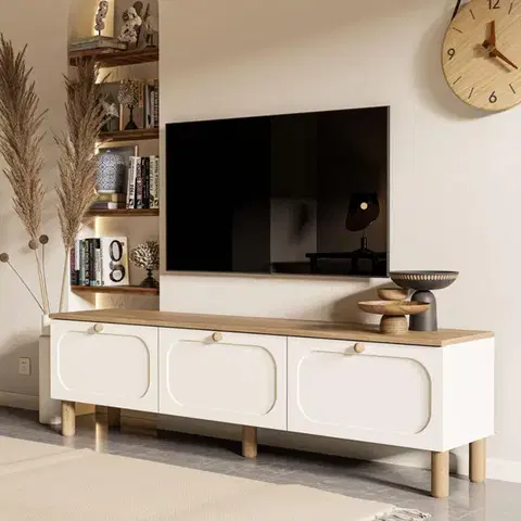 TV stolíky LEMANS TV stolík na nožičkách, biela/sepet