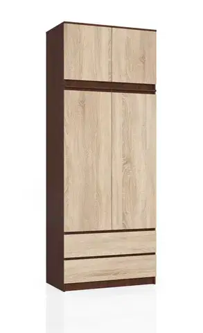 Šatníkové skrine Šatníková skriňa POKI90, wenge / dub Sonoma