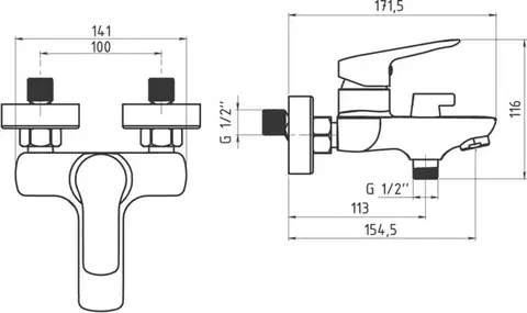 Kúpeľňové batérie NOVASERVIS - Vanová batéria bez príslušenstva 100 mm Metalia 54, chróm 54025/1,0