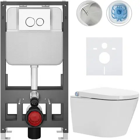 Záchody CERANO - Závesné WC s bidetom Basic/Cronus Standard - biela lesklá - WC tlačidlo Dualo/Biela - voľne stojaca - predstenová inštalácia - 59,3x38,4 CER-8050BD86422